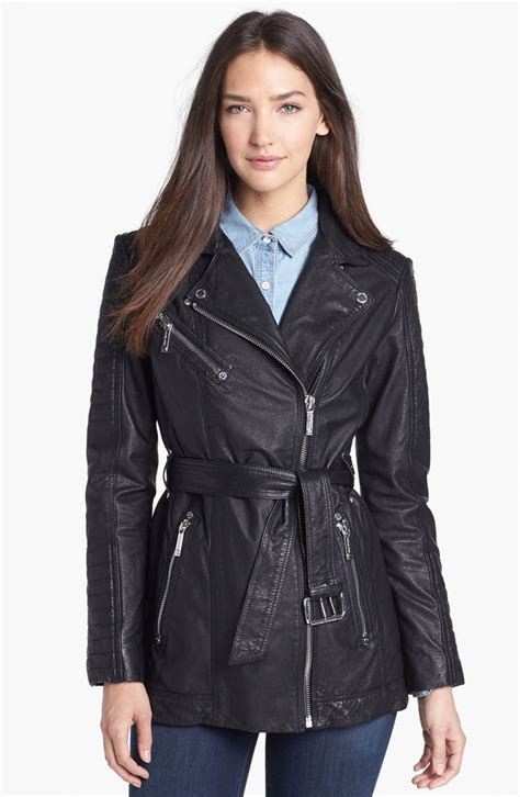 michael kors nordstrom rack leather jacket|Michael Kors leather motorcycle jacket.